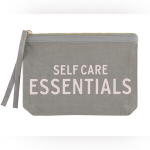 Gray Canvas and Leather Zip Pouch‎